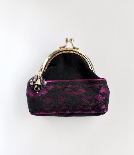 Black and purple coin purse Black coin purse gothic fabric