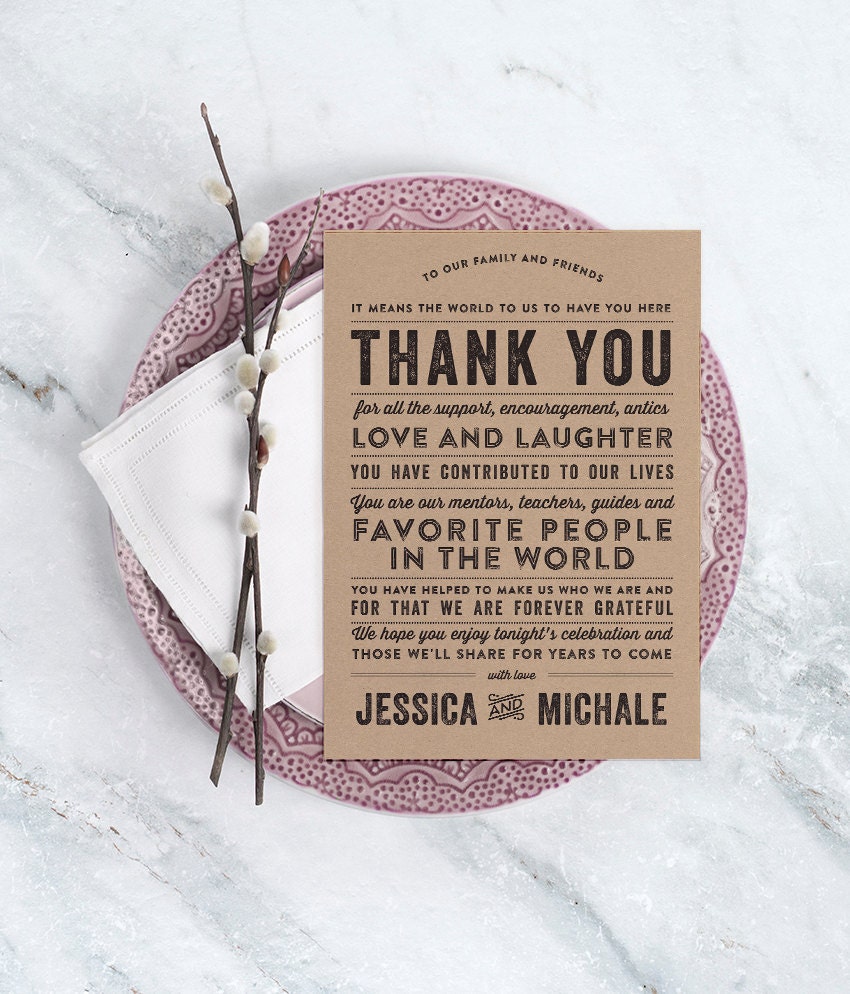 Rustic Typography Wedding Reception Thank You Card Diy 7094