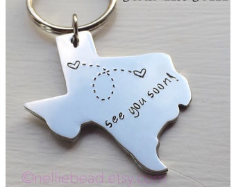 Long Distance Relationship Keychain, Texas Keychain - Long Distance Keychain - State Keychain - Texas State Keychain - Stainless Steel