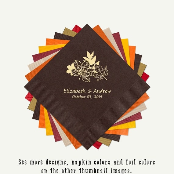 Brown Napkins Fall Leaves Wedding Cocktail or Luncheon Napkins