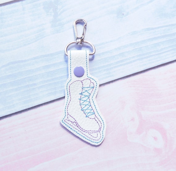 Ice skate Key Fob machine embroidery design ITH. In the hoop