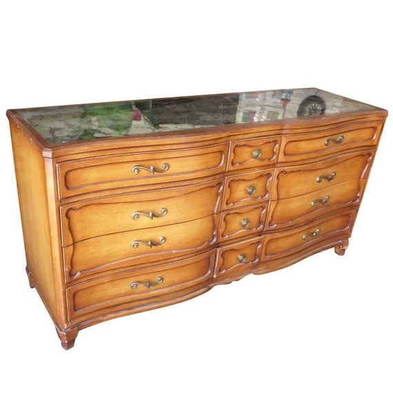 Antique French Provincial Dresser with Mirror Top by RWAY