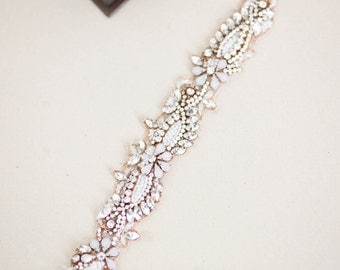 Rhinestone encrusted sash, Rosegold bridal sash, Bridal belt, Style sash R23-Antique Rosegold