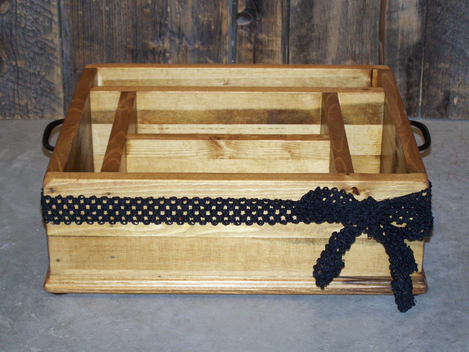 Black ribbon table top caddy wood caddy by WorkHorseFurniture