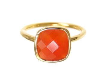 Carnelian Ring - Birthstone Ring - Gold Ring - Cushion Ring - Gemstone Ring - Stackable Ring - Bridesmaid ring