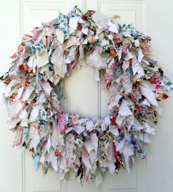 rag wreath fabric wreath shabby chic wreath summer wreath rag wreath fabric wreath shabby chic wreath summer wreath