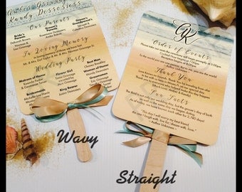 Beach Themed Paddle Fan Wedding Programs, Wedding Programs, Paddle Fan Programs for Destination Weddings • 110lb Matte Cardstock