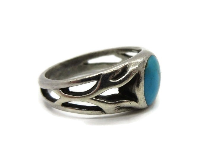 Sterling Silver Turquoise Ring - Vintage Sterling Cutout Band Ring, Size 6, Fun Gift, Gift Box