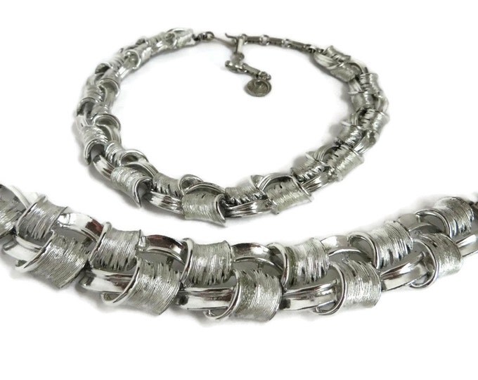 ON SALE! Lisner Chunky Necklace Bracelet, Vintage Silver Tone Jewelry Set