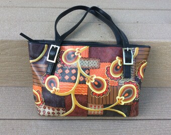 Earthy Tones Painted Purse, 13"x8"x3"