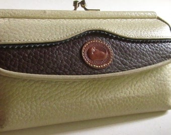 Authentic DOONEY & BOURKE WALLET-Taupe/Tan Kisslock Clutch Wallet/Coin/Credit Card/Pen Foldover Wallet Clutch