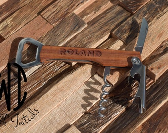 Laser Engraved Corkscrew, Groomsmen Bottle Opener, Engraved Wine Opener - Wedding Party Gifts - Custom Bottle Opener - Monogrammed Corkscrew