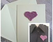 Mid Pink Heart 7th Anniversary Card, Knitted Heart Valentines Card and Brooch Set, Valentines Gift Set for Her, Knitted Greeting Card