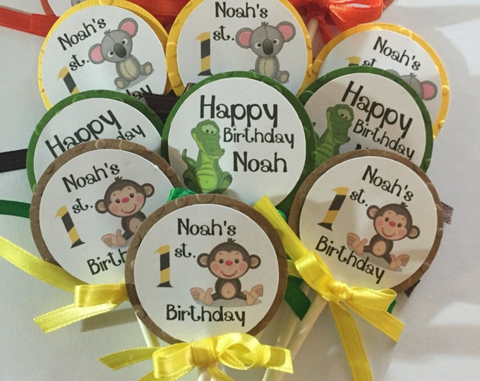 12 Safari First Birthday Cupcake Toppers. Jungle Theme Party Decoration. First Birthday Toppers
