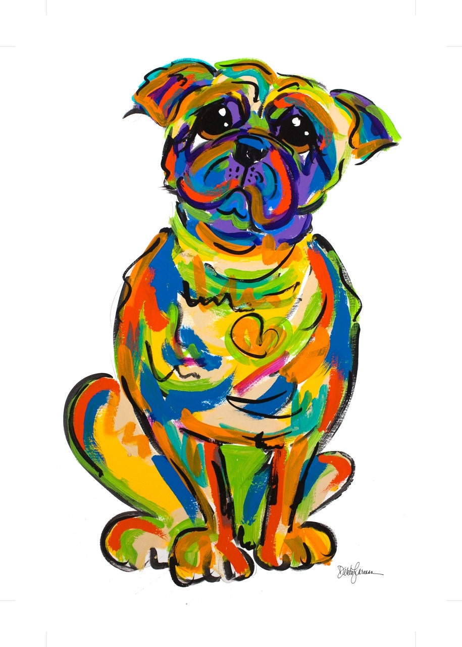 Dog Art / Dog Painting / Dog Portrait / Whimsical / Pug
