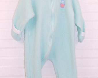 Vintage baby snowsuit, blue with baby bunny detailing, Carters sz 6-12 mo