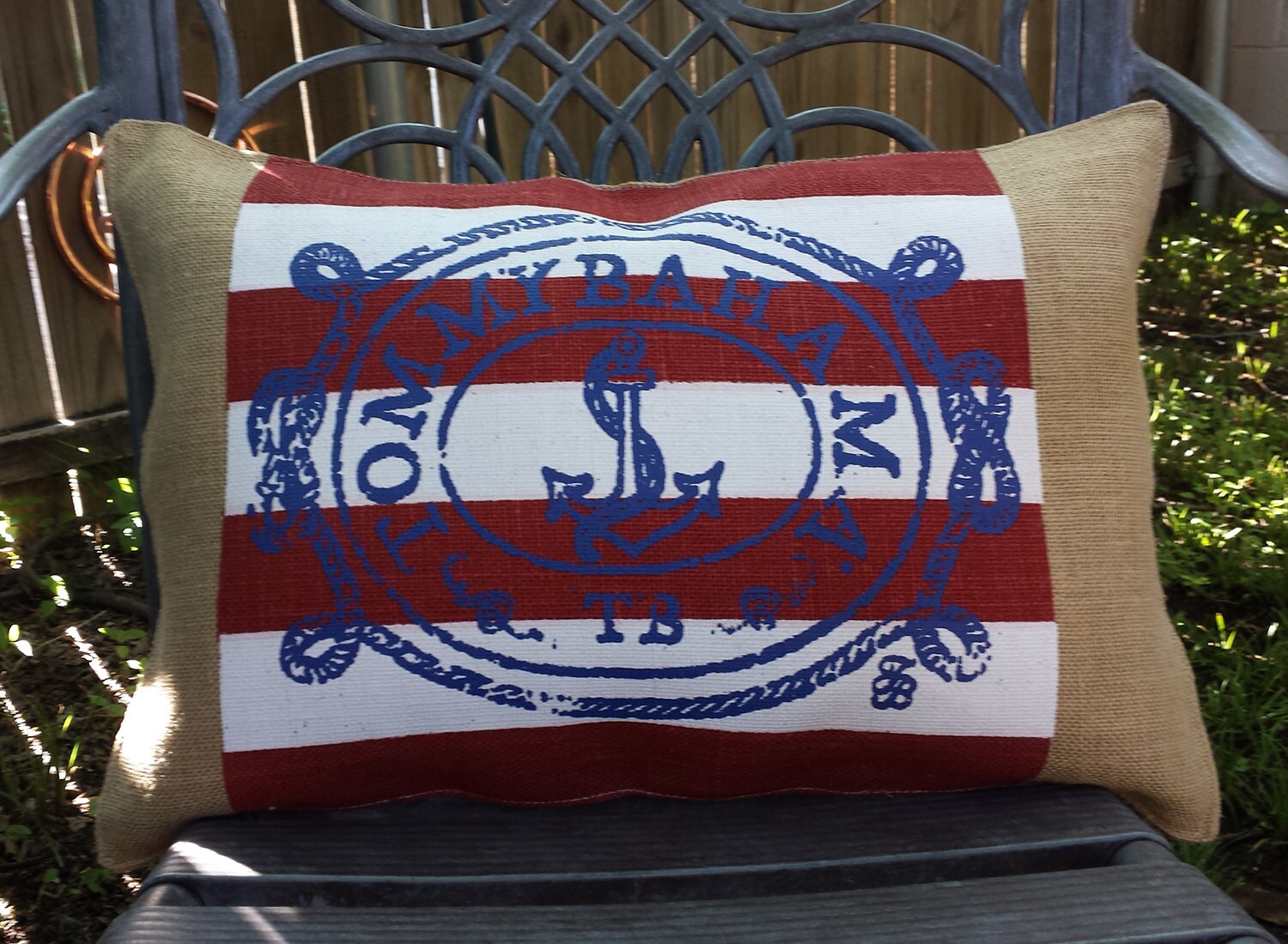 Decorator Pillow Tommy Bahama Burlap Anchor Nautical Red