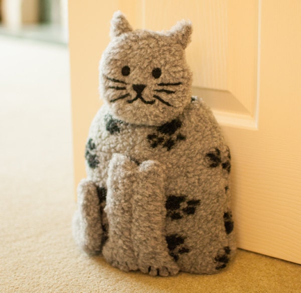 Needle Felted Cat doorstop Handmade Fabric Weighted Ornament