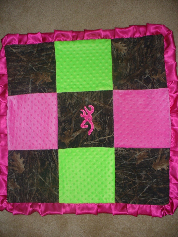 Items similar to Camo and Hot Pink and Lime Green Patchwork Minky Baby