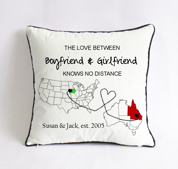 long distance girlfriend pillow casemap outline