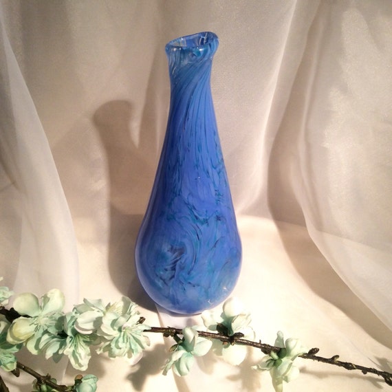 Hand Blown Glass Teardrop Vase. Blue and Turquoise Glass Art