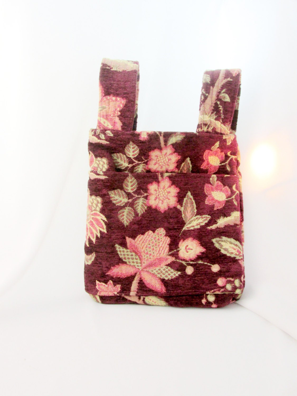 Floral Carpet Bag Purse Eggplant Purple Gray Pink Cream Fully