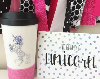 Sparkle Unicorn Travel Mug; Glitter Unicorn; Unicorn Coffee Mug; Unicorn; Travel Mug; Rainbow Unicorn
