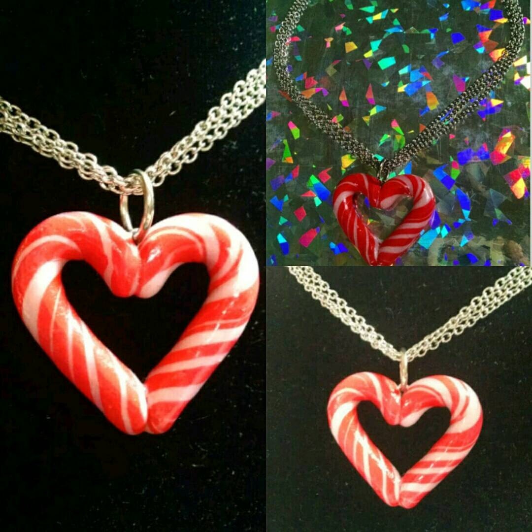 Candy Cane Pendant Triple Chain Necklace Holiday Jewelry