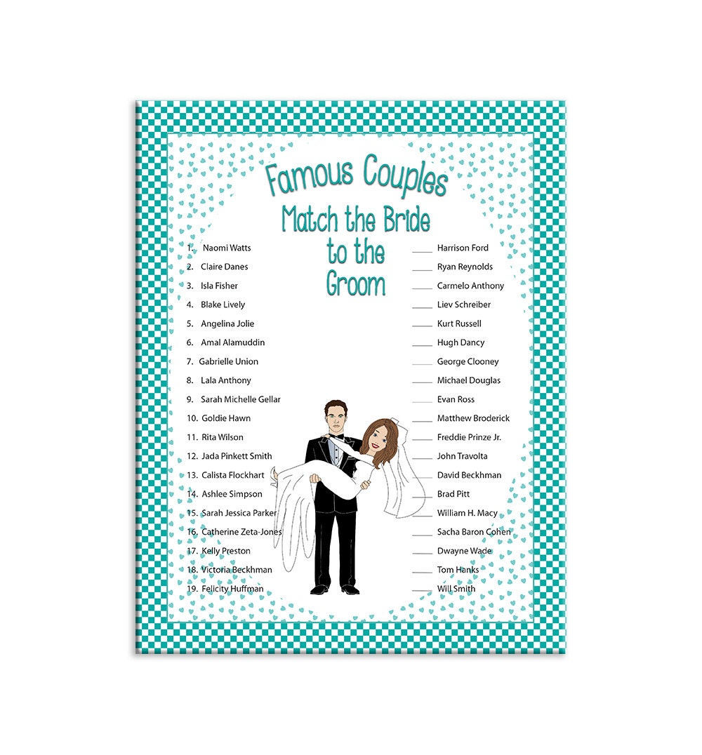 Bridal Shower Game Famous Couples Wedding Shower