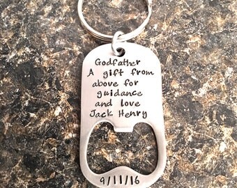 Godfather Keychain Bottle Opener, Godfather Gift, Baptism Gifts,