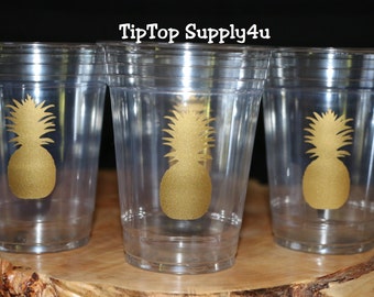 24 pineapple 10 oz. 12 oz. or 16 oz. clear disposable party cups. Kids party, birthday party, luau, luau party, party decor, shower. C-244