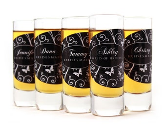 Bridesmaid Gift // 5 Personalized Shot Glasses for your Bridesmaid or Maid of Honor