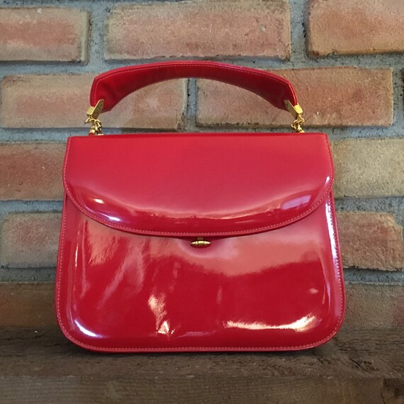Vintage Saks Fifth Avenue Purse. Red Patent Leather Handbag.