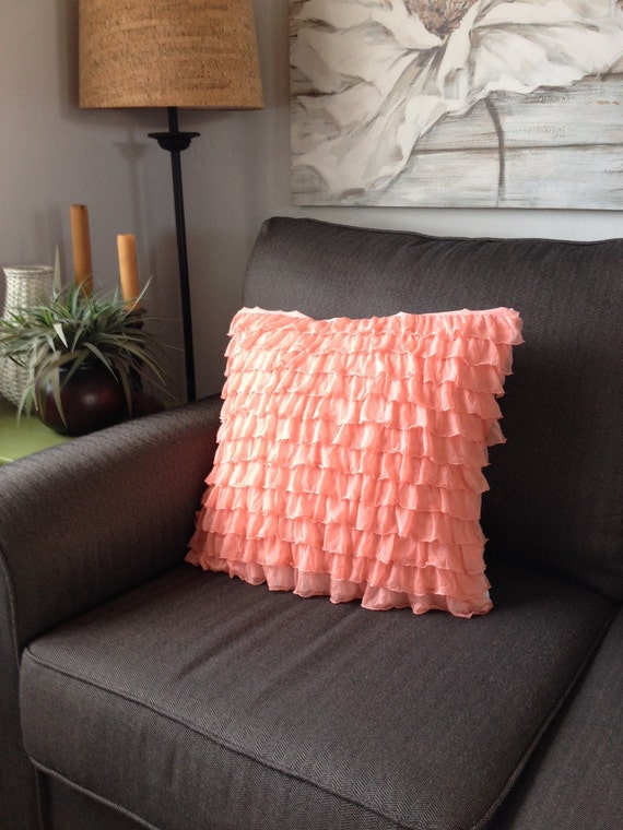 Coral Ruffle Pillow Cover by BedheadDesigns on Etsy