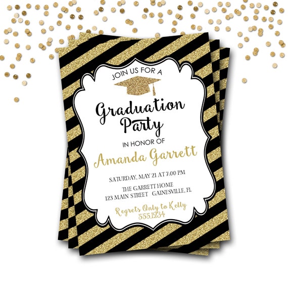 Black and Gold Graduation Invitation Gold Graduation