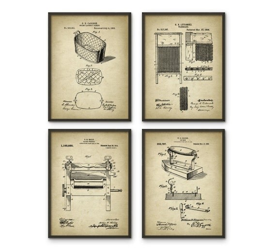 Laundry Patent Print Set Of 4 Vintage Laundry Wall Art