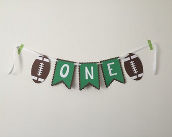 One with Footballs- High Chair Banner - 1st Birthday Football Sports Themed Banner - Customizable Colors