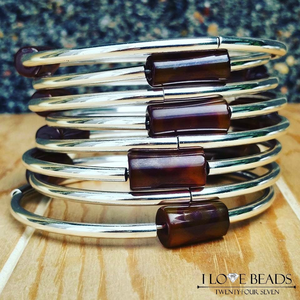 stainless steel memory wire bracelet with sterling plated