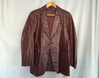 Brown Leather Coat Jacket Maroon Vintage Men's Size 44 R