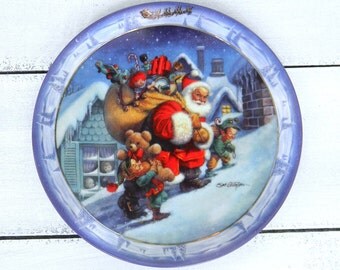Collectible Santa Plate, Bradford Exchange Collectible Christmas Plate, Santa’s On His Way, Santa’s First Stop Collectors Plate