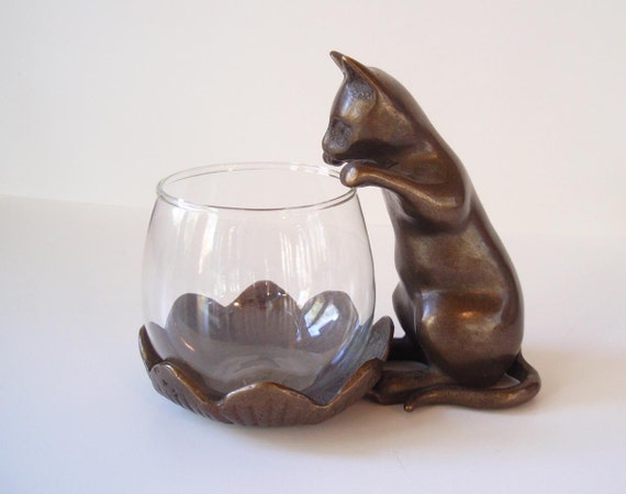 Cute Heavy Solid Brass Cat Candle Holder by DragonflyGypsySoul
