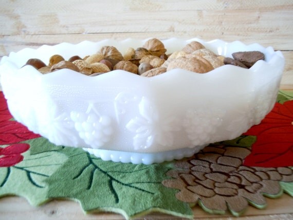 Vintage Milk Glass Serving Bowl