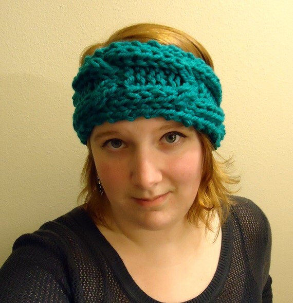 Chunky Knit Headband pattern - horseshoe cables - chunky yarn - instant downl...