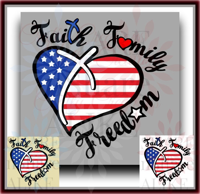 Flag SVG Heart Faith Freedom Family July Land Free Brave US