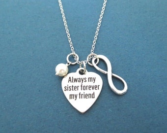Collar Corazón Mujer Collar Colgante Corazón Con Mensaje 'Always My Sister Forever My Friend' - Para Mujer, Plata Regalo Hermana Amiga
