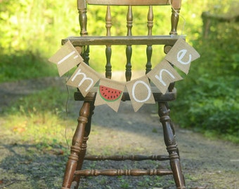 Watermelon birthday banner, I'm One high chair banner - high chair banner 1st birthday, first birthday strawberry shortcake, watermelon
