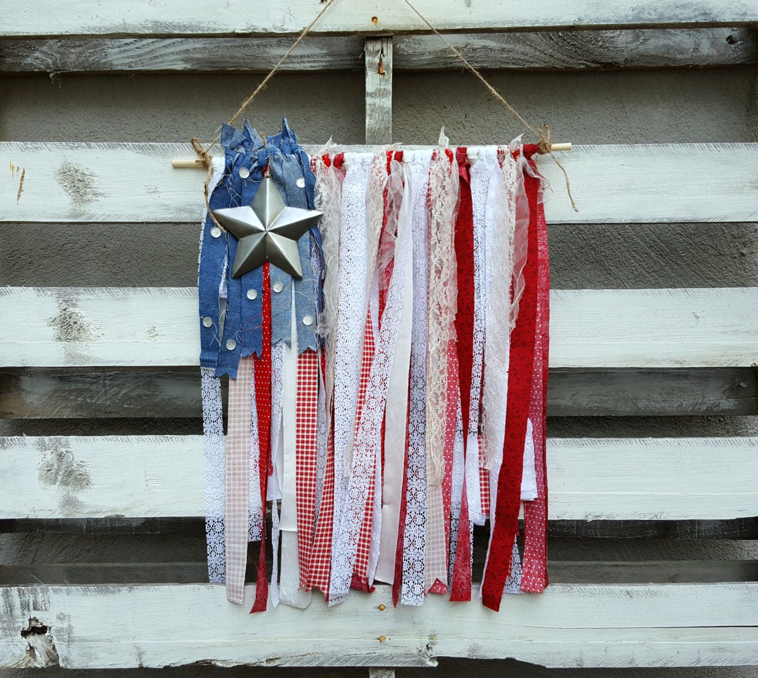 Rustic American Flag Rag Garland 4th of July Garland
