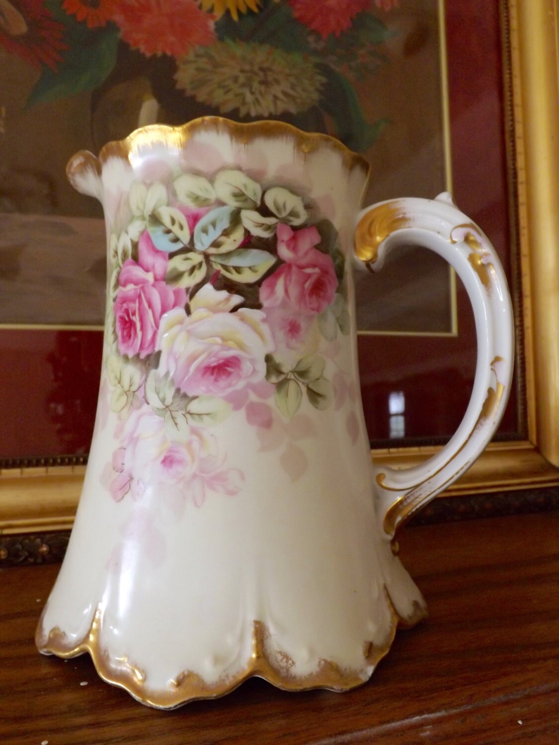 Antique Limoges Water Pitcher Beautiful Roses