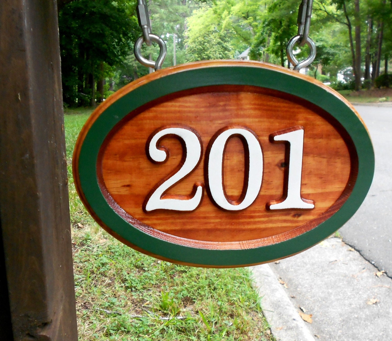 House Number Sign Stained and hand painted wood house number