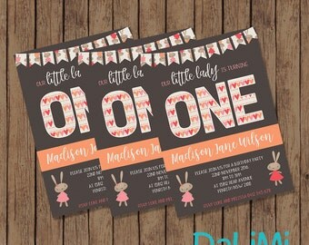 5 x 7 inch Invitation - 1st Birthday Invitation - Bunny Rabbit Party - Rabbit Invite - Printable Invitation!